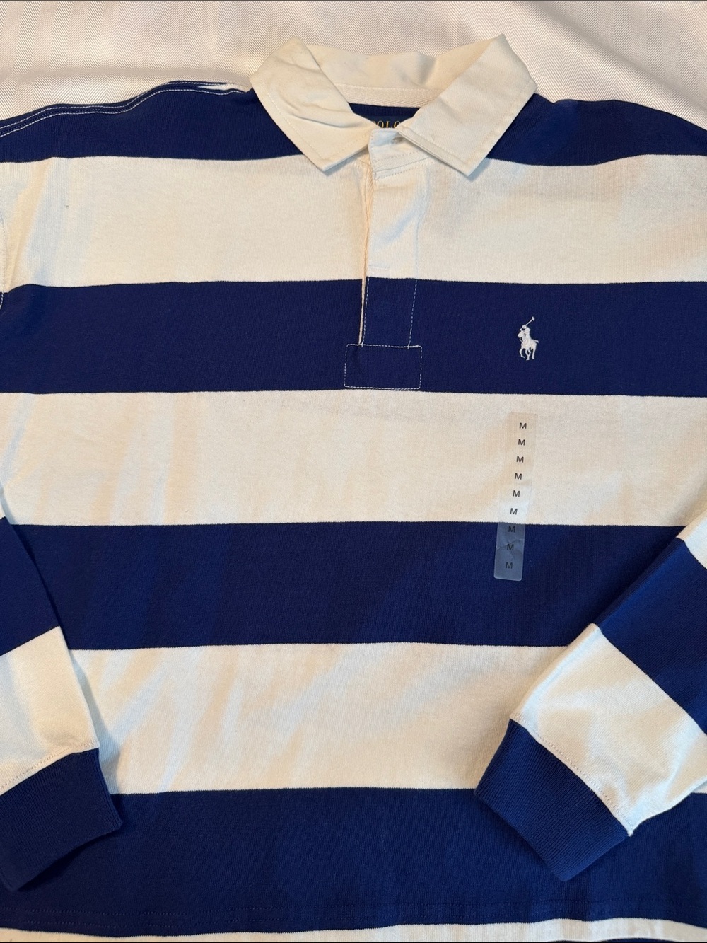 Polo by Ralph Lauren Navy and White Striped Rugby Polo